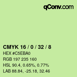 カラーコード: CMYK 16 / 0 / 32 / 8 | qconv.com