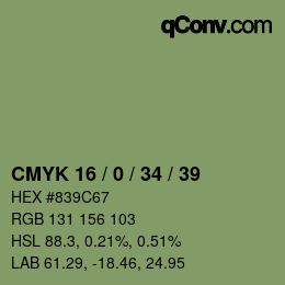 カラーコード: CMYK 16 / 0 / 34 / 39 | qconv.com