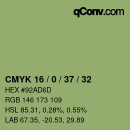 Color code: CMYK 16 / 0 / 37 / 32 | qconv.com