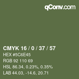 颜色代码: CMYK 16 / 0 / 37 / 57 | qconv.com