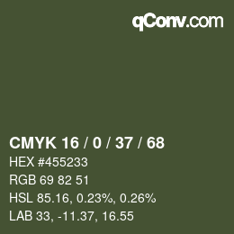 Code couleur: CMYK 16 / 0 / 37 / 68 | qconv.com