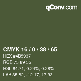 Farbcode: CMYK 16 / 0 / 38 / 65 | qconv.com