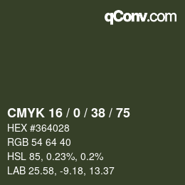 Color code: CMYK 16 / 0 / 38 / 75 | qconv.com