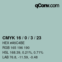 Color code: CMYK 16 / 0 / 3 / 23 | qconv.com