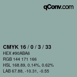 Color code: CMYK 16 / 0 / 3 / 33 | qconv.com