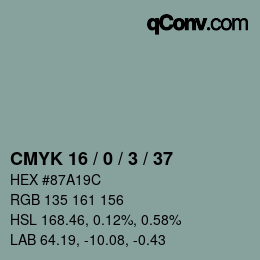 カラーコード: CMYK 16 / 0 / 3 / 37 | qconv.com