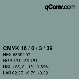 Color code: CMYK 16 / 0 / 3 / 39 | qconv.com