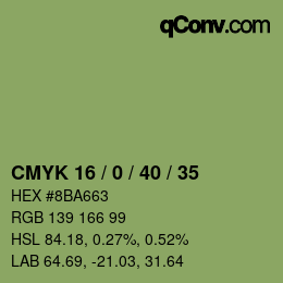 カラーコード: CMYK 16 / 0 / 40 / 35 | qconv.com