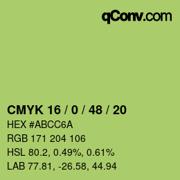 カラーコード: CMYK 16 / 0 / 48 / 20 | qconv.com