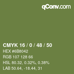 颜色代码: CMYK 16 / 0 / 48 / 50 | qconv.com
