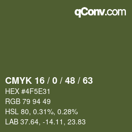 Farbcode: CMYK 16 / 0 / 48 / 63 | qconv.com