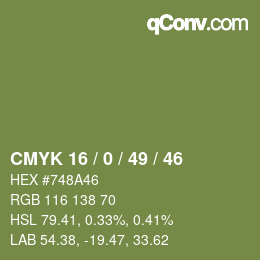 Color code: CMYK 16 / 0 / 49 / 46 | qconv.com