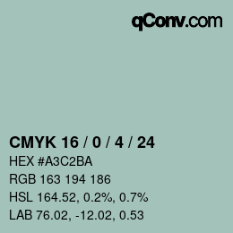 Color code: CMYK 16 / 0 / 4 / 24 | qconv.com