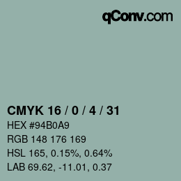 颜色代码: CMYK 16 / 0 / 4 / 31 | qconv.com