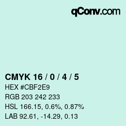 カラーコード: CMYK 16 / 0 / 4 / 5 | qconv.com