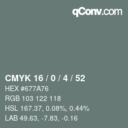颜色代码: CMYK 16 / 0 / 4 / 52 | qconv.com