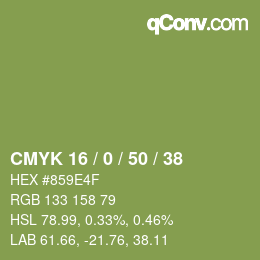 Color code: CMYK 16 / 0 / 50 / 38 | qconv.com