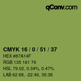 Color code: CMYK 16 / 0 / 51 / 37 | qconv.com