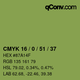 颜色代码: CMYK 16 / 0 / 51 / 37 | qconv.com