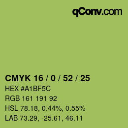 Farbcode: CMYK 16 / 0 / 52 / 25 | qconv.com