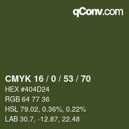 Color code: CMYK 16 / 0 / 53 / 70 | qconv.com