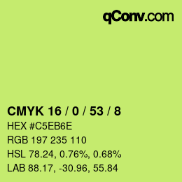 Color code: CMYK 16 / 0 / 53 / 8 | qconv.com