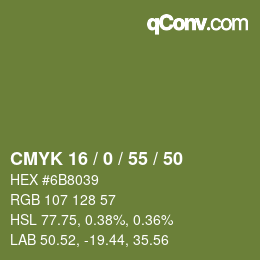颜色代码: CMYK 16 / 0 / 55 / 50 | qconv.com