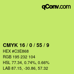 カラーコード: CMYK 16 / 0 / 55 / 9 | qconv.com