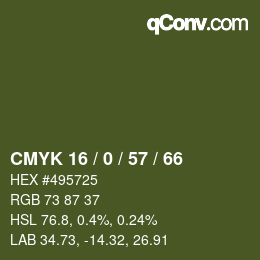 Code couleur: CMYK 16 / 0 / 57 / 66 | qconv.com