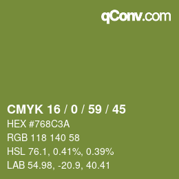 Color code: CMYK 16 / 0 / 59 / 45 | qconv.com