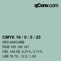 Color code: CMYK 16 / 0 / 5 / 23 | qconv.com