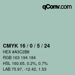 カラーコード: CMYK 16 / 0 / 5 / 24 | qconv.com