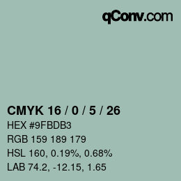 Color code: CMYK 16 / 0 / 5 / 26 | qconv.com