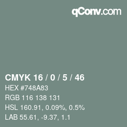 Color code: CMYK 16 / 0 / 5 / 46 | qconv.com