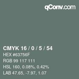 颜色代码: CMYK 16 / 0 / 5 / 54 | qconv.com