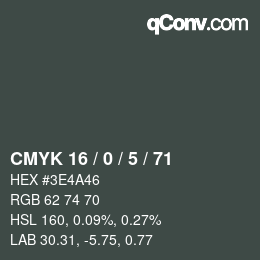 Color code: CMYK 16 / 0 / 5 / 71 | qconv.com