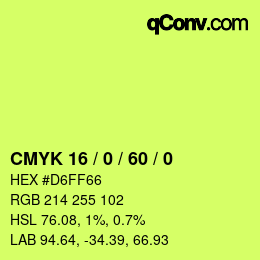 カラーコード: CMYK 16 / 0 / 60 / 0 | qconv.com