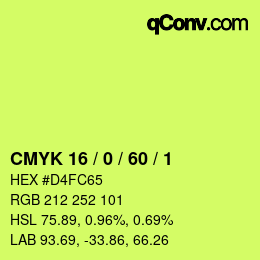 カラーコード: CMYK 16 / 0 / 60 / 1 | qconv.com