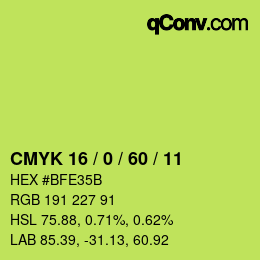カラーコード: CMYK 16 / 0 / 60 / 11 | qconv.com