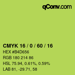 カラーコード: CMYK 16 / 0 / 60 / 16 | qconv.com
