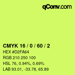 カラーコード: CMYK 16 / 0 / 60 / 2 | qconv.com