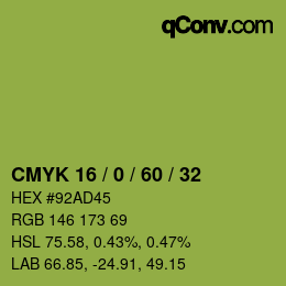 カラーコード: CMYK 16 / 0 / 60 / 32 | qconv.com