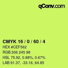 カラーコード: CMYK 16 / 0 / 60 / 4 | qconv.com