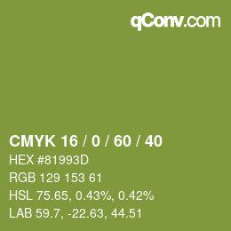 颜色代码: CMYK 16 / 0 / 60 / 40 | qconv.com