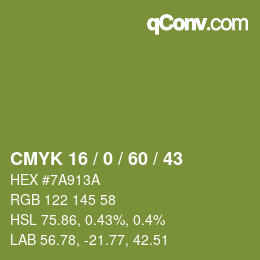 颜色代码: CMYK 16 / 0 / 60 / 43 | qconv.com