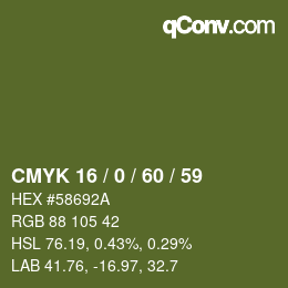 Color code: CMYK 16 / 0 / 60 / 59 | qconv.com