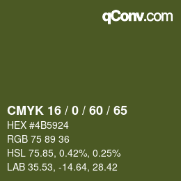 カラーコード: CMYK 16 / 0 / 60 / 65 | qconv.com