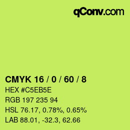 カラーコード: CMYK 16 / 0 / 60 / 8 | qconv.com