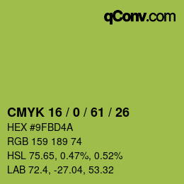 Color code: CMYK 16 / 0 / 61 / 26 | qconv.com