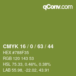 Color code: CMYK 16 / 0 / 63 / 44 | qconv.com